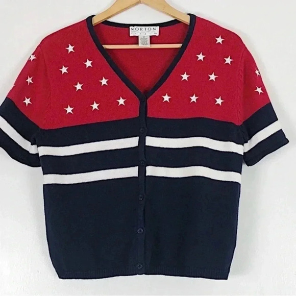 Vintage Norton Studio American Flag Knit Sweater Cardigan Short Sleeves … - Picture 14 of 16